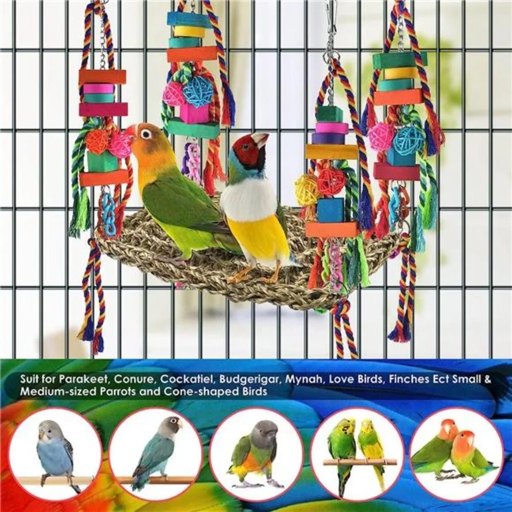 Bird Toys,Bird Foraging Wall Toy LargeSize Seagrass Woven Climbing Hammock Swing